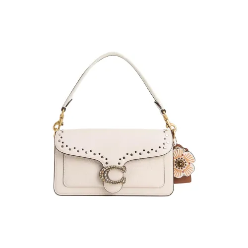 COACH Tabby Полированная Галька Кожа Портативная Сумка через плечо Сумка на плечо Средняя Женская Мел