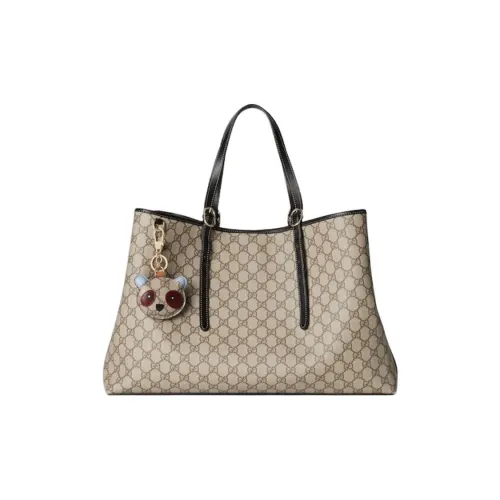 GUCCI Сумка Tote с покрытием Сумка для покупок Сумка через плечо Сумка Большая Женская Бежевая и Темно-коричневая