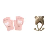 Розовый котенок Paw + Бежевый медвежонок