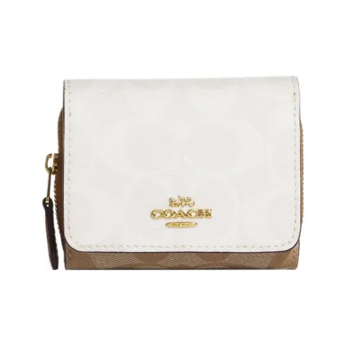 COACH Трехсекционный кошелек из кожи женский хаки и белый