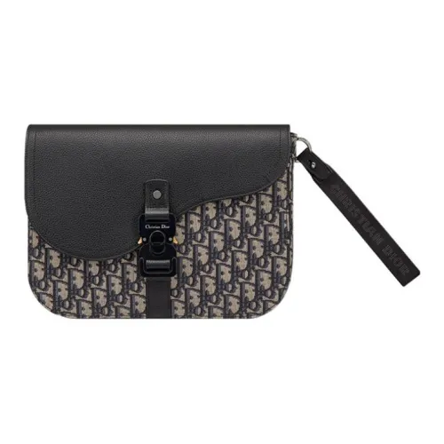 DIOR OBLIQUE Клатч с принтом крупнозернистая текстура кожи коровы унисекс черный бежевый