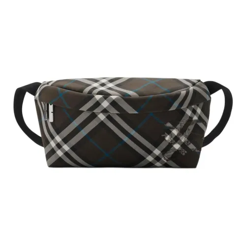 Burberry Поясная Сумка В Клетку Регулируемый Текстильный Ремень Двухзамковая Застежка-молния Внешнее Отделение На Молнии