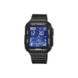 Черный корпус, черный циферблат, черный резиновый ремешок