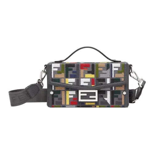 FENDI Baguette Хлопок Сумка через плечо Сумка Женская Серый Многоцветный