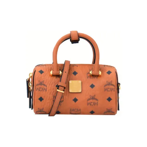 MCM Essential Visetos Origina Кожа Бостон Сумка Сумка через плечо Сумка мини Женская Коричневый Коньяк