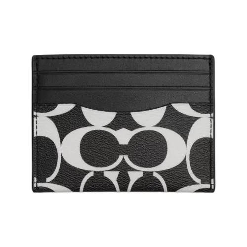 COACH Card Case из ПВХ с коровьей кожей держатель для карт унисекс черный и мел белый