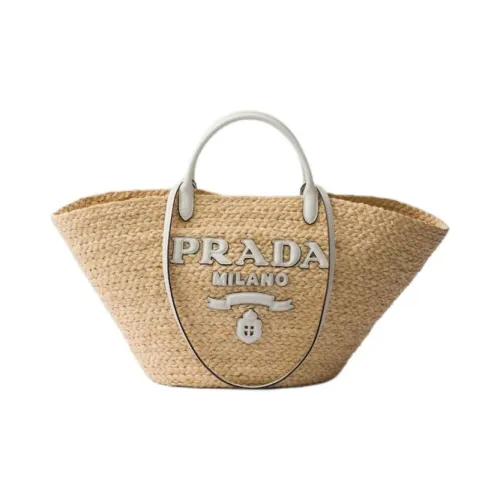 PRADA Raffia Одно Плечо Сумка Большая Женская Коричневая и Белая
