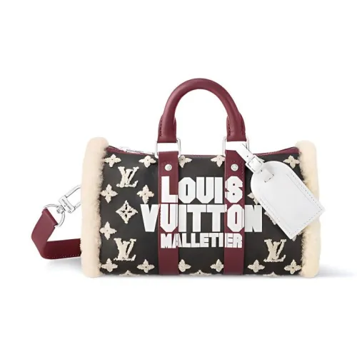 LOUIS VUITTON Keepall Ткань с кожаными вставками Сумка через плечо Сумка Дорожная сумка Мужская Черный и Бургунди