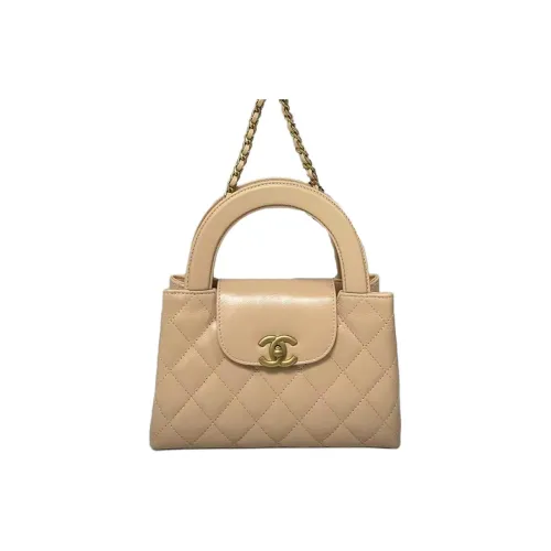 CHANEL Блестящий Телячья кожа Плечо Через плечо Сумка Мини Женская Бежевая