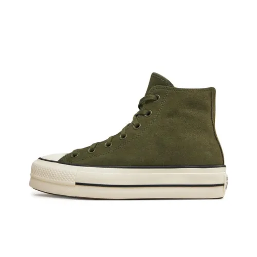 Converse Chuck Taylor All Star Lift Slip-Resistant Abrasion-Resistant High Top Skateboard Shoes Women's Army Green Конверс Чук Тайлер Ол Стар Лифт Антизлипный Устойчивый к Износу Высокие Кроссовки для Скейтбординга Женские Армейский Зеленый