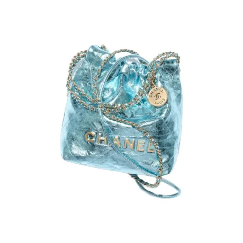 CHANEL Телячья кожа Сумка-хобо Сумка через плечо Мини Женская Светло-синяя