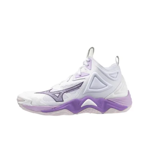 Mizuno Wave Momentum 3 Противоскользящие Устойчивые к истиранию MID Топ Кроссовки для тренировок Женские Белые Фиолетовые