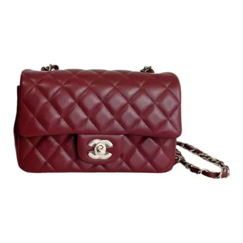 CHANEL Classic Flap CF Lambskin Crossbody Bag Mini Women's Burgundy