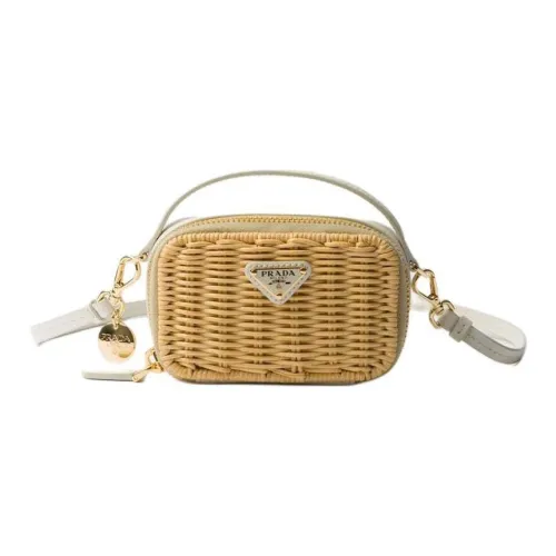 PRADA Прутья ивы С кожаными вставками Сумка через плечо Сумка Мини Женская Коричневый Белый