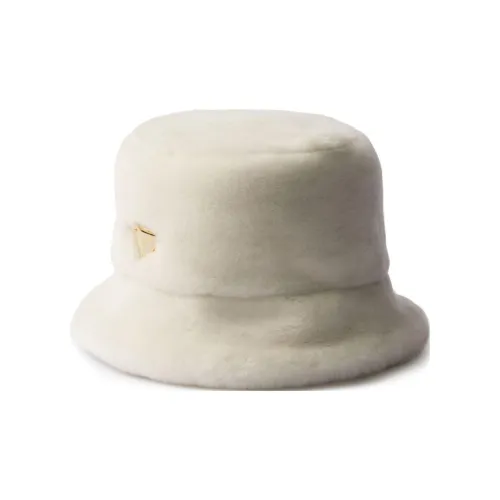 PRADA Шляпы ведра из кожи и меха женские белые