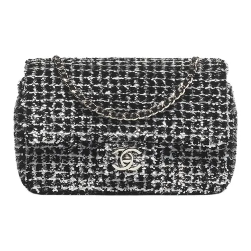 CHANEL Блестки Сумка Сумка через плечо Маленькая Женская Черная Белая и Серебряная