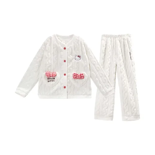 GUKOO x Sanrio Hello Kitty Пижамный комплект Женские Элегантный Белый