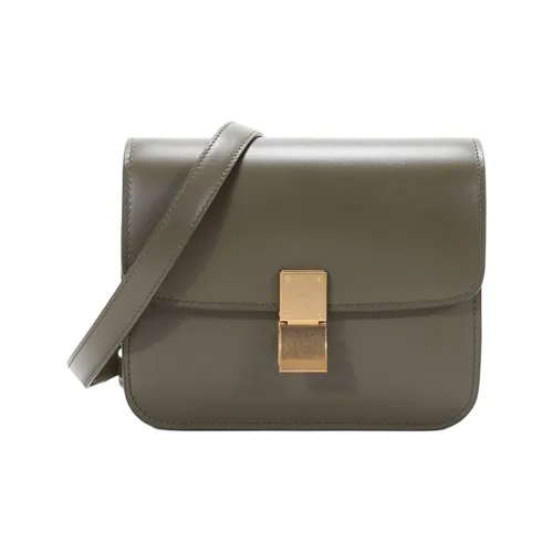 CELINE Полированная коровья кожа квадратная сумка сумка через плечо маленькая женская цвет Candy Color темно-оливково-зеленый