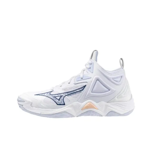 Mizuno Wave Momentum 3 Противоскользящие Устойчивые к истиранию MID Топ Кроссовки для тренировок Женские Белые Синие