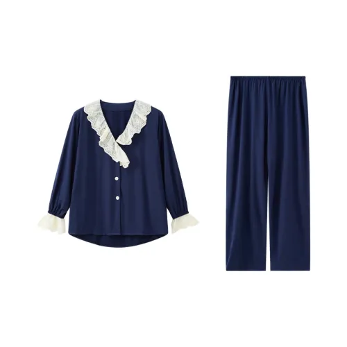 Сон Студенты Квартира Домашний Верхняя одежда Готовый Комплект пижам Женские Синий