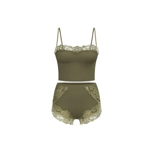 Victoria's Secret Modal Soft Кружевная отделка Straight Шея Cami Комплект Co Pajama Комплект Женские Повседневный Оливковый