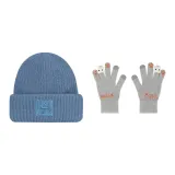 Синий капюшон + серые перчатки