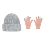 Серый кепка + розовая перчатка