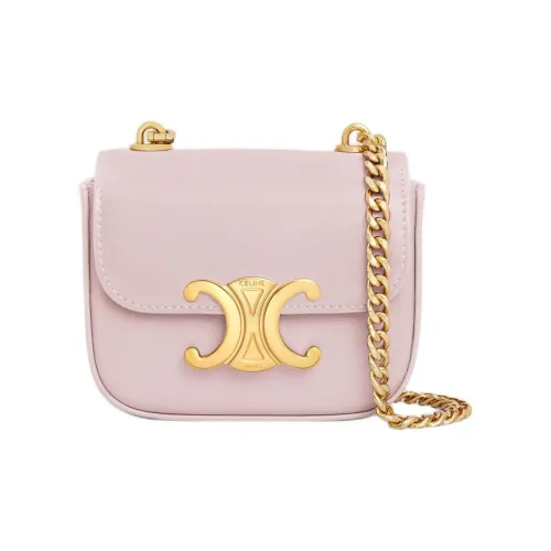 CELINE Triomphe Блестящий Телячья кожа Сумка через плечо Мини Женская Светло-розовая