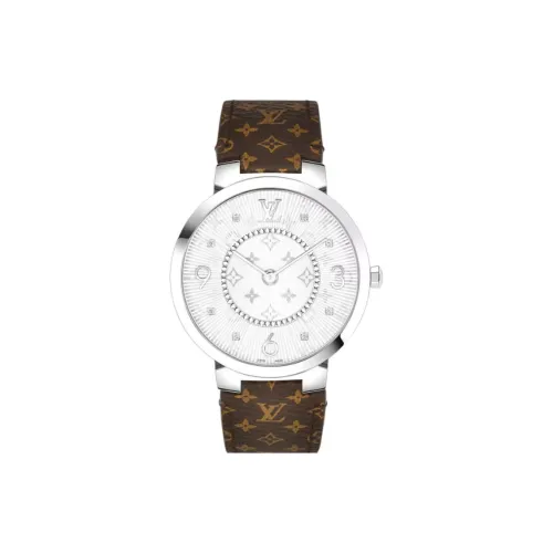 LOUIS VUITTON Tambour Slim Collection Кварцевые Наручные Часы Холст Ремешок 39 мм Серебристый Циферблат Женские Часы
