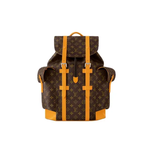 LOUIS VUITTON CHRISTOPHER Покрытый холст с кожаными вставками рюкзак среднего размера мужской желтый и коричневый