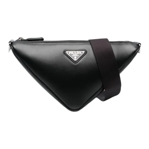 PRADA Triangle Calfskin Crossbody Bag Men's Black