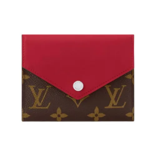 LOUIS VUITTON Victorine Покрытый холст с коровья кожа отделка Victoria Wallet мужской красный и коричневый
