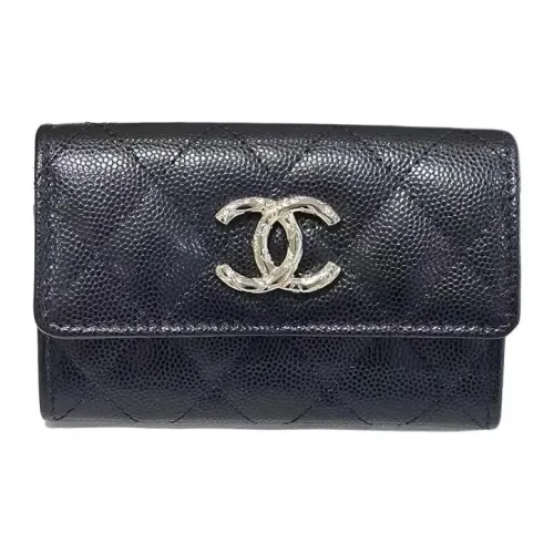 CHANEL Личи Коровья кожа Держатель для карт Унисекс Черный