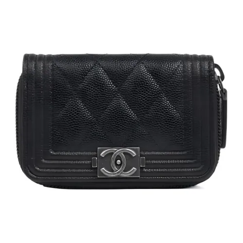 CHANEL Зернистая кожа личи Телячья кожа Мелочь Кошелек Кошелек Мужской Рутений Черный