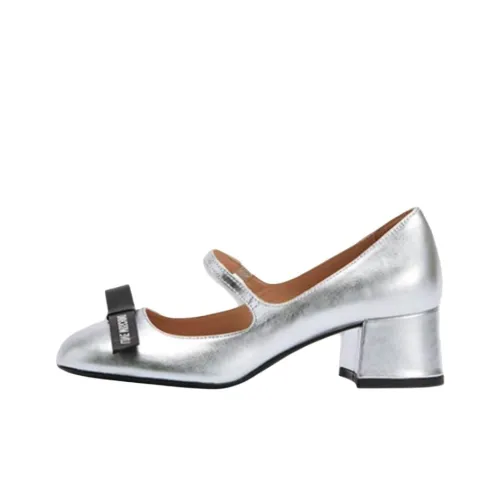 LOVE MOSCHINO Туфли Мэри Джейн с грубым каблуком женские серебряные