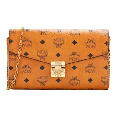 MCM Millie Visetos Покрытый холст Конверт Сумка Ручная Сумка Сумка через плечо Средний Женская Коричневый Коньяк
