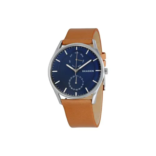 SKAGEN Наручные часы Кварцевый механизм Кожаный ремешок 40 мм Синий циферблат Мужские часы