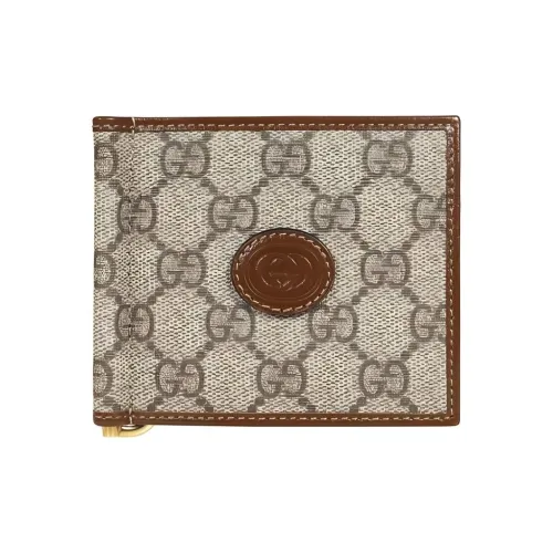 GUCCI Canvas с кожаными вставками держатель для карт кошелек мужской коричневый и эбеновый