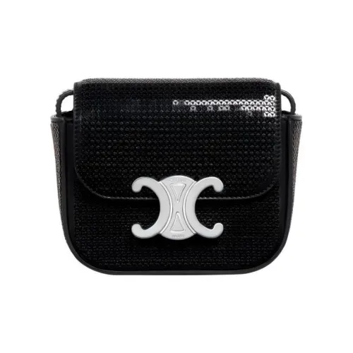 CELINE Triomphe Телячья кожа Комбинированная Сумка через плечо Мини Женская Черная Серебряная