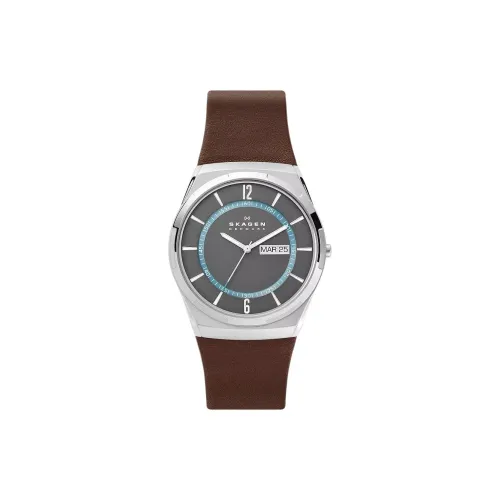 SKAGEN Watch Кварцевый механизм Кожаный ремешок 40 мм Серый циферблат Унисекс