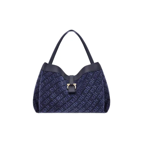 Ferragamo Ткань Тоут Сумка Сумка для покупок Сумка среднего размера Женская Полночный синий