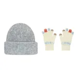 Серый кепка + бежевые перчатки