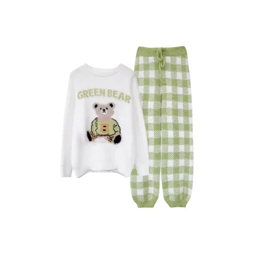 WANANNI Пижамный комплект Женский Белый Зеленый