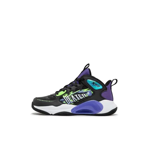 XTEP Детские баскетбольные кроссовки High Top Черный Фиолетовый Внешний Свет Kids