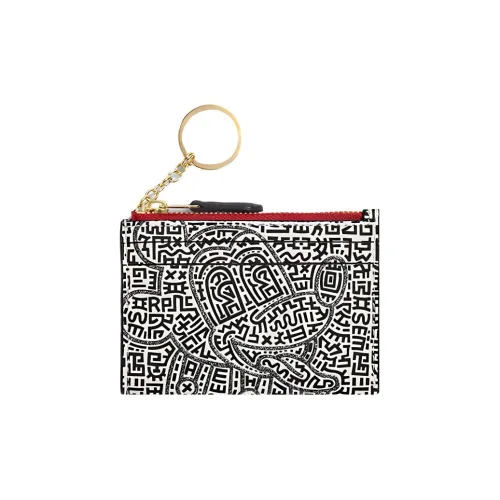 COACH Disney X Keith Haring Коллаборация Skinny Wallet Кожаный держатель для карт Унисекс Черный Белый