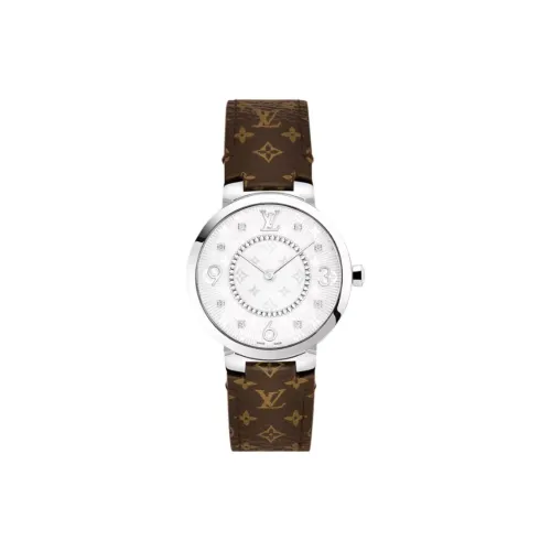 LOUIS VUITTON Tambour Slim Collection Кварцевые Наручные Часы Холст Ремешок 33 мм Серебристый Циферблат Женские Часы