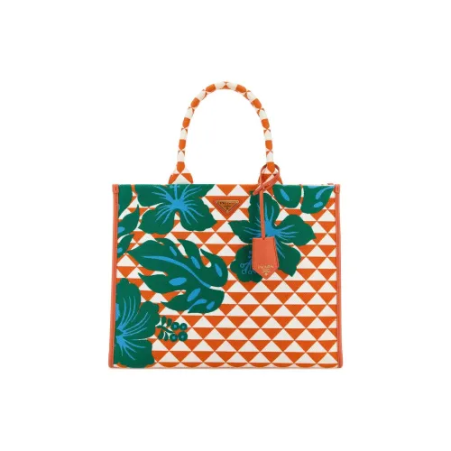 PRADA Symbole Вышитая ткань Тоут Сумка Сумка для покупок Сумка Большая Женская Апельсин