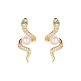 "Gold Serpent" Серебряные серьги-гвоздики с иглой 3396