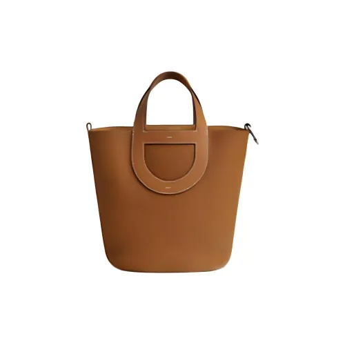 HERMES In The Loop Clemence Bullhide с Swift Телячья кожа Корзинка-сумка Свиной нос Сумка-ведро Сумка Женские Золотой