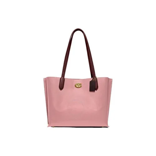 COACH Полированная кожа сумка-тоут сумка для покупок сумка на одно плечо большая женская розовая